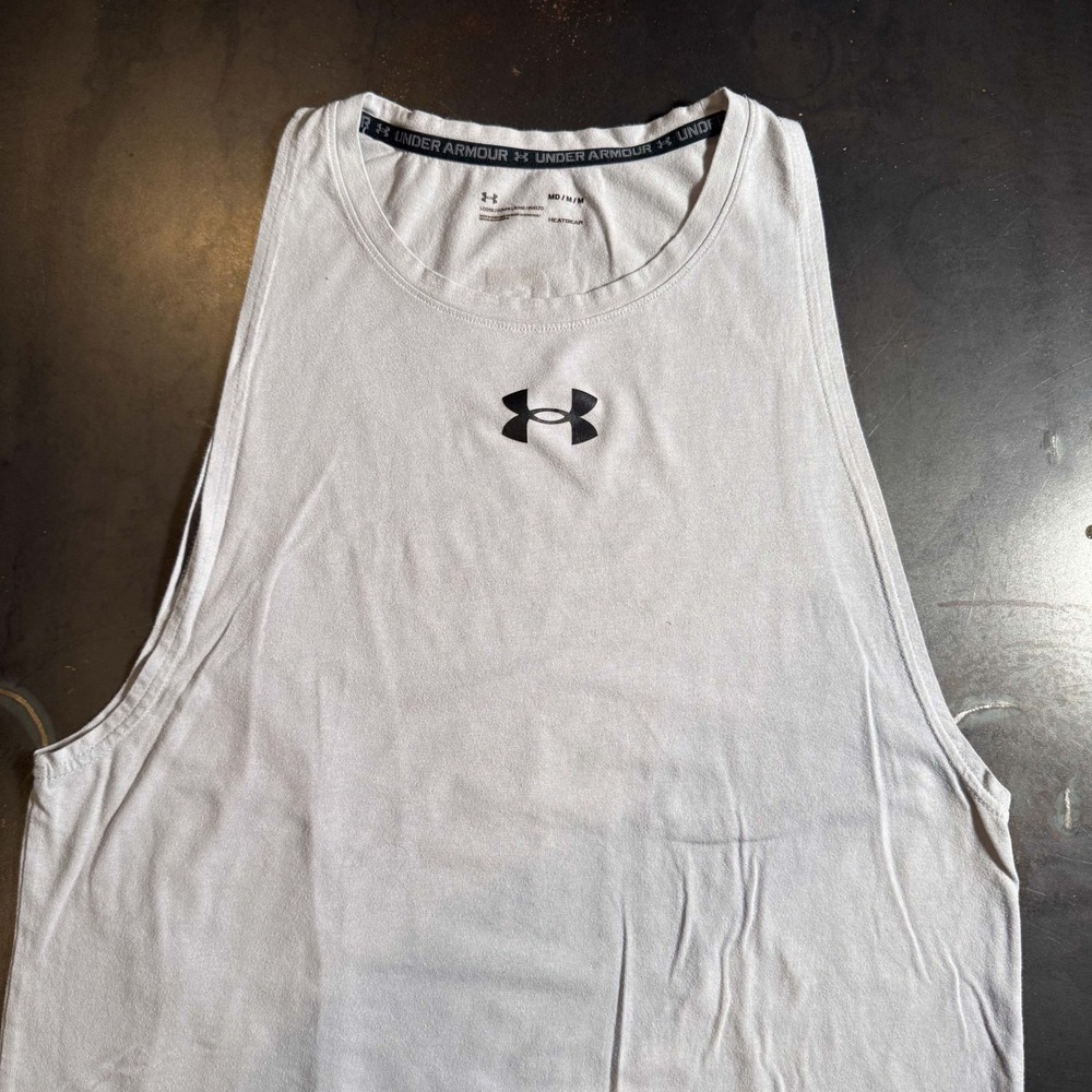 Under Armour Heatgear Muscle Tank Gray Medium Center Logo Vertical Back Hit - Picture 7 of 8
